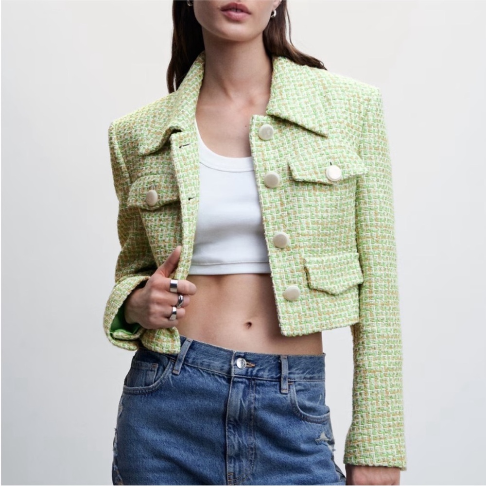 Mango Green Tweed Women's Jacket